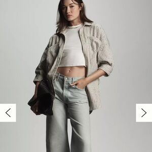 Pilcro Blue and Cream  Speckled Striped Top SZ L